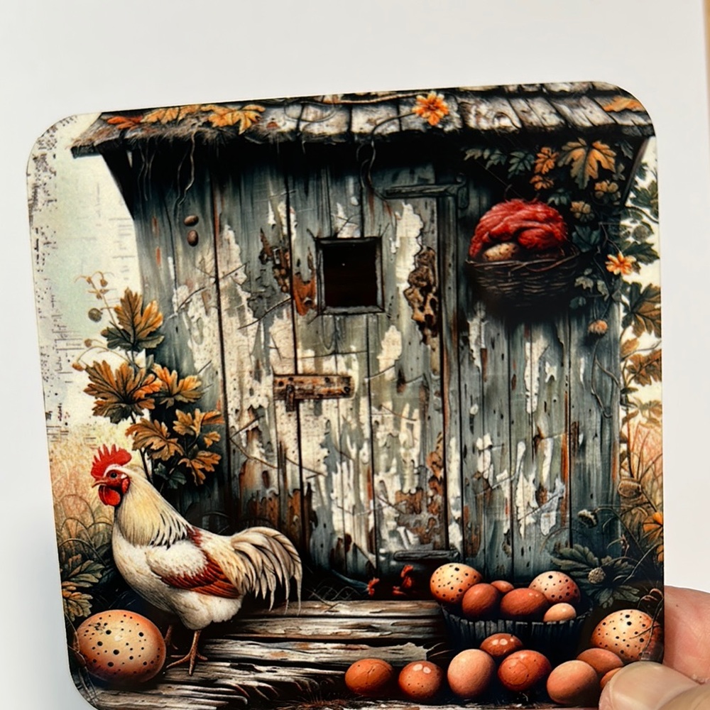 Rustic Rooster Coasters Set - Picture 5 of 5
